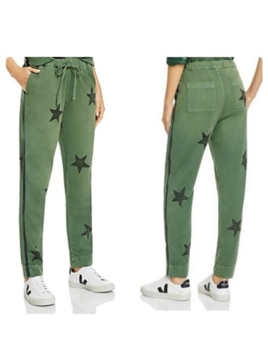 Sundry Pants - Sundry Olive Green Black Star Print Drawstring Pants Size 1 Small